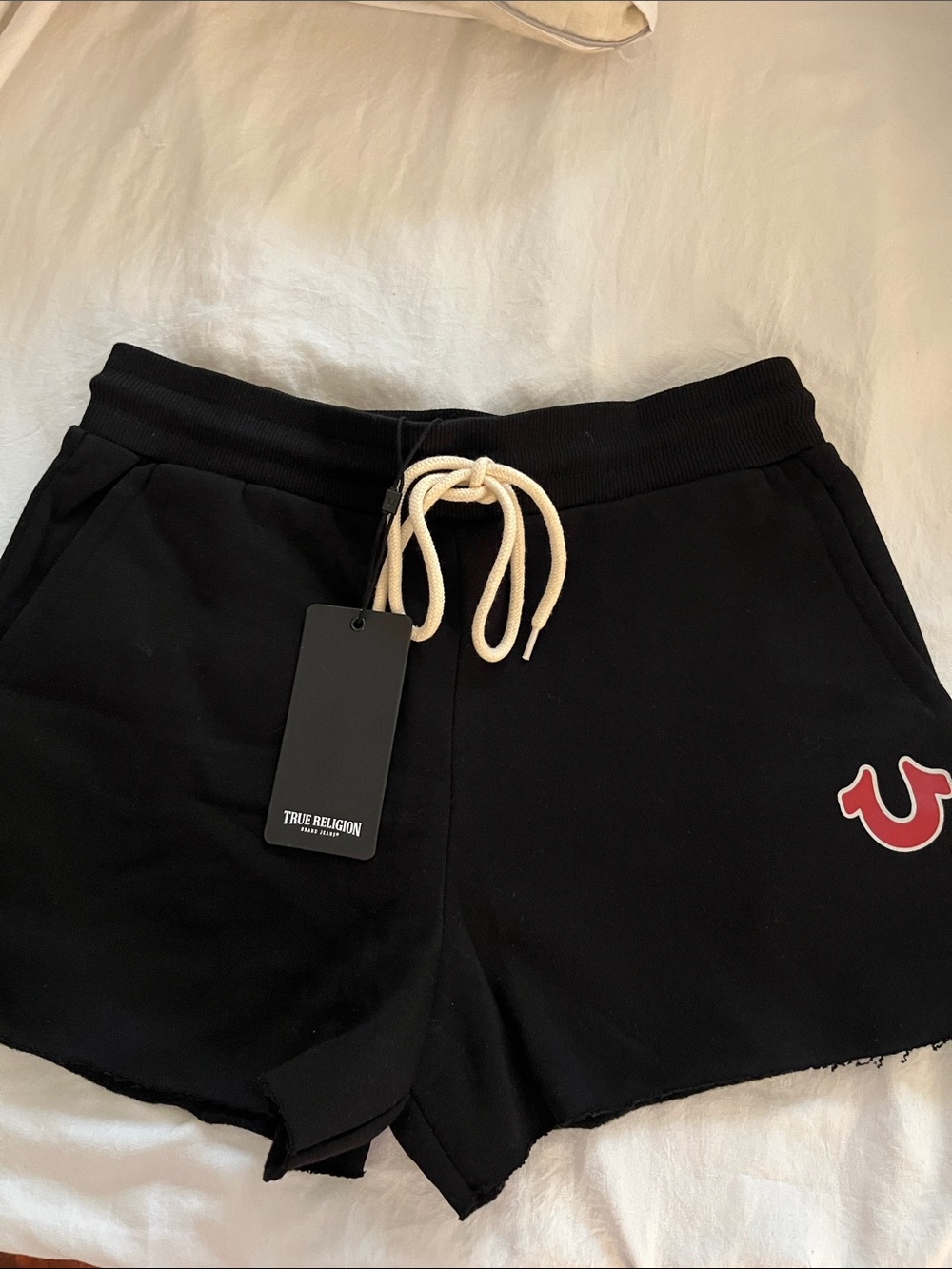 True Religion Black Athletic Shorts with Red Logo